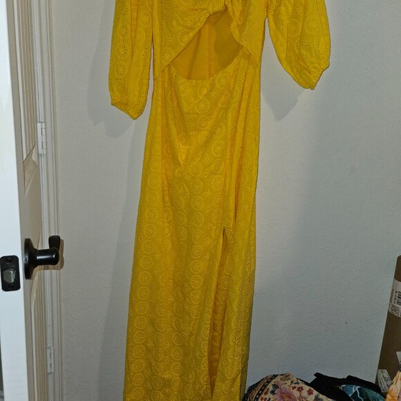 Hutch Anthropologie Yellow Cutout Maxi Dress Size 12 - Picture 6 of 8